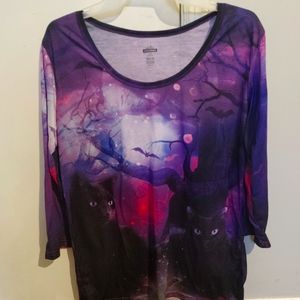 Black Cat Halloween Long Sleeve T-Shirt Large